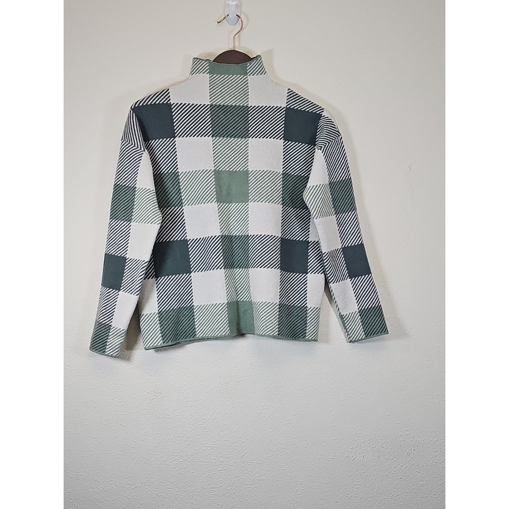 Tahari Sweater White Green Plaid Mock Neck Knit Size Medium